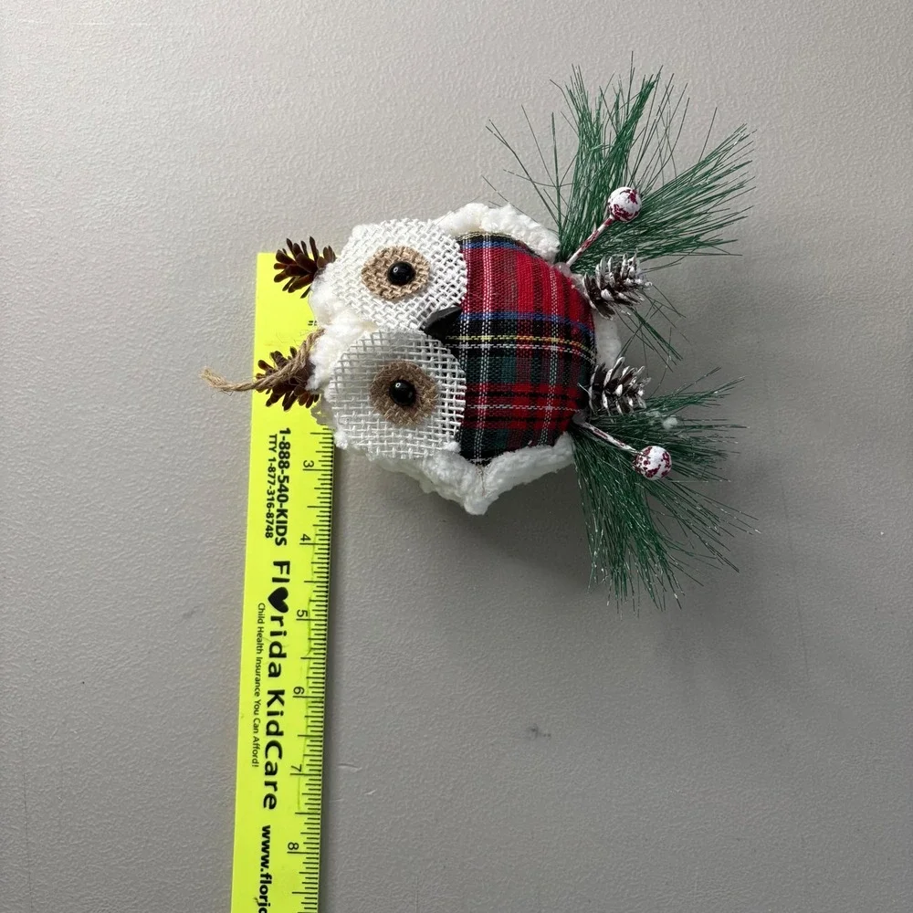 Set of 2 Christmas Owl Ornaments Plaid Sherpa Rustic Woodland Holiday Decor